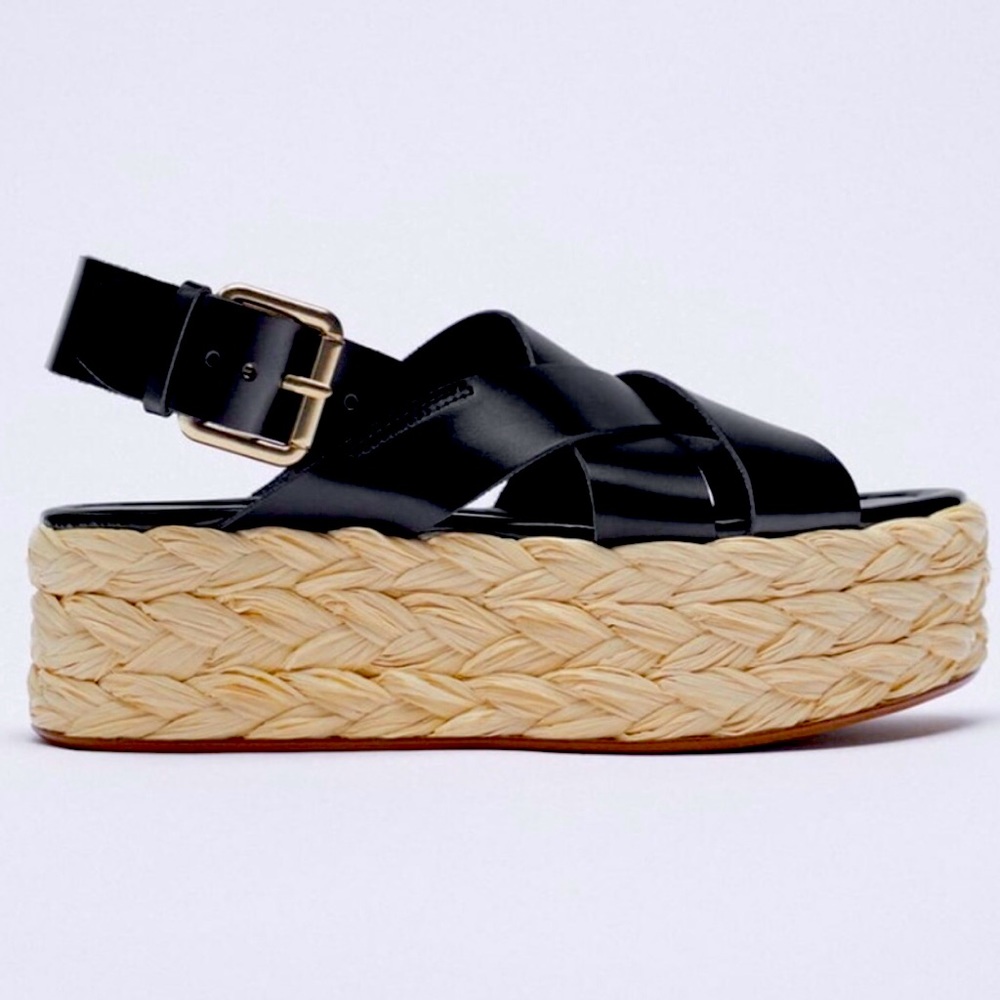 Zara chunky woven leather platform sandals 2022 NWOT